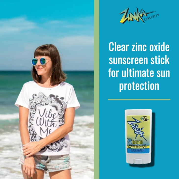 Zinka Clear Zinc Oxide Sunscreen Stick SPF 50 TravelFriendly NonGreasy Broad Spectrum UV Face Shield for Sensitive Skin