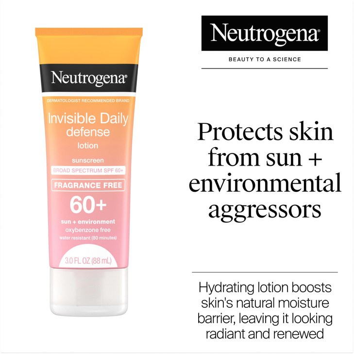 Neutrogena Invisible Daily Defense FragranceFree Sunscreen Lotion Broad Spectrum SPF 60 OxybenzoneFree WaterResistant Su