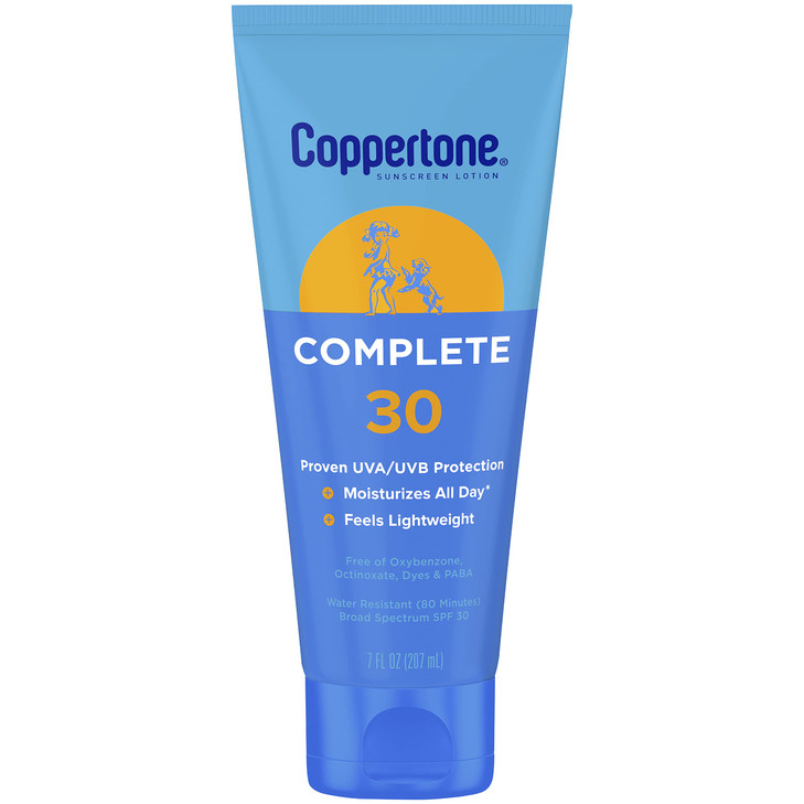 Coppertone Complete Sunscreen Lotion SPF 30 Face and Body Sunscreen Lightweight Water Resistant 7 Fl Oz