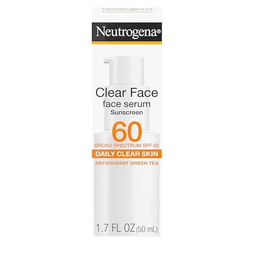 Neutrogena Clear Face Serum Sunscreen with Green Tea Broad Spectrum SPF 60 NonComedogenic Face Sunscreen for Lightweight