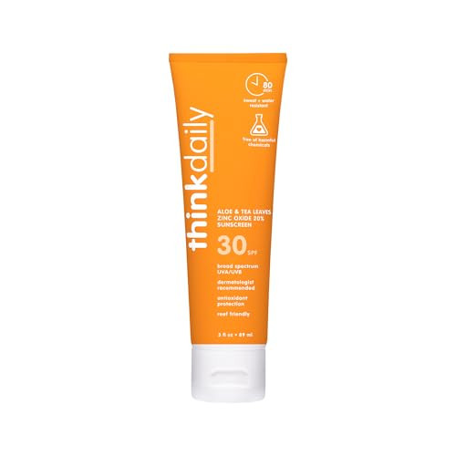 Thinkdaily SPF 30 Mineral Sunscreen with Aloe Tea Leave 3 Fl Oz Safe Natural Water Resistant Broad Spectrum UVAUVB Zinc