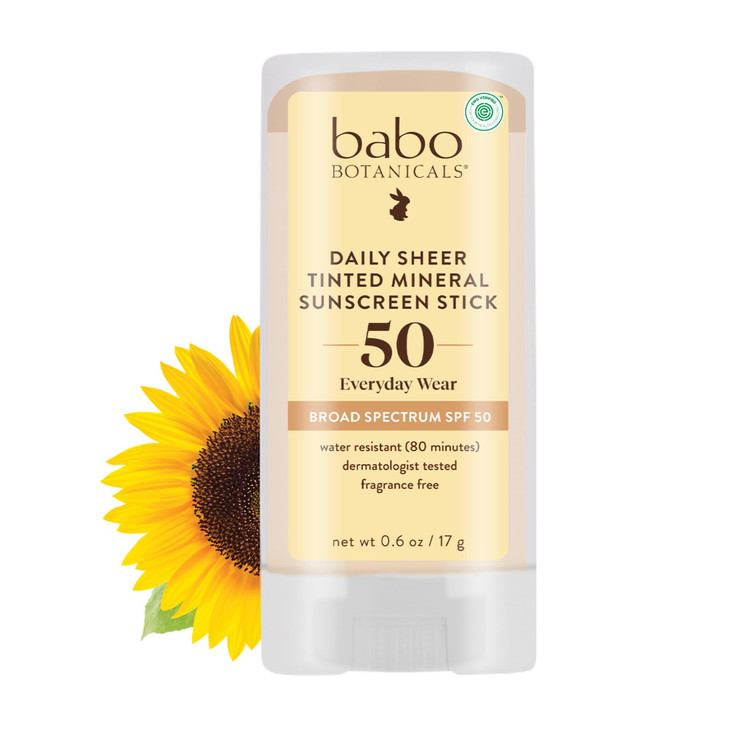 Babo Botanicals Daily Sheer Mineral Tinted Sunscreen Stick SPF50 Natural Zinc Oxide For Face For all ages EWG Verified W