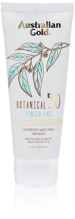 Australian Gold Botanical Sunscreen Tinted Face Mineral Lotion SPF 50 3 Ounce Broad Spectrum Water Resistant