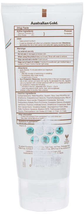 Australian Gold Botanical Sunscreen Tinted Face Mineral Lotion SPF 50 3 Ounce Broad Spectrum Water Resistant