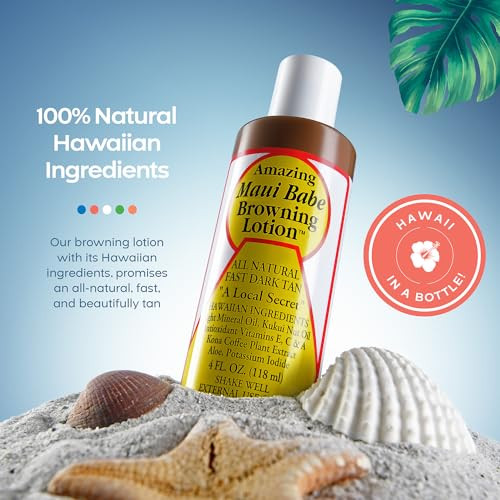 Maui Babe Browning Lotion Natural Hawaiian Tan Accelerator with Vitamins Antioxidants Moisturizing Formula for All Skin