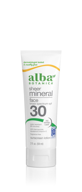 Alba Botanica Sunscreen for Face FragranceFree Sheer Mineral Face Sunscreen Lotion Broad Spectrum SPF 30 Water Resistant