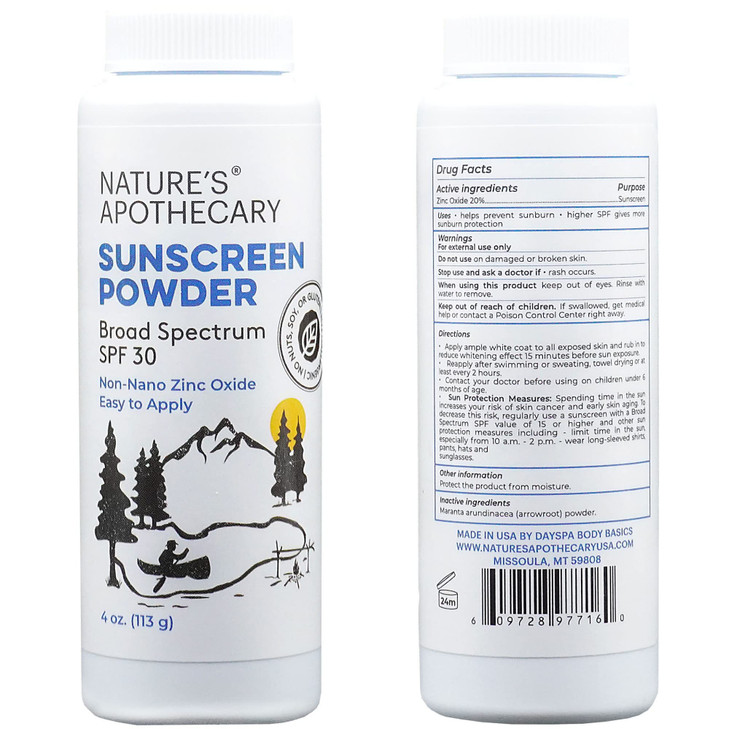 AllNatural Benzene Free Non Nano Zinc Oxide Sunscreen Powder SPF 30 Water Sweat Resistant Reef River Friendly Hypoallerg