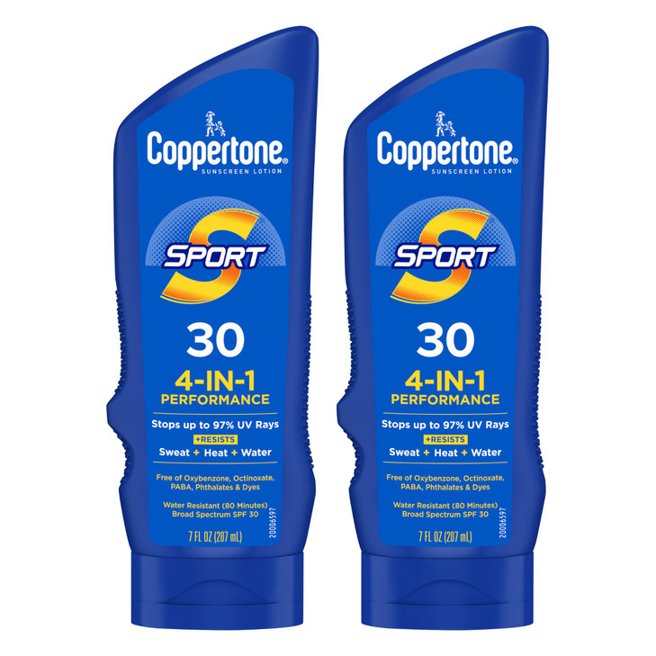 Coppertone Sport Sunscreen Lotion SPF 30 Sweat Heat and Water Resistant Sunblock Lightweight Oxybenzone Free Sunscreen T