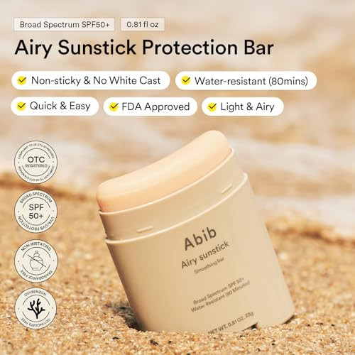 Abib Airy Sunstick Protection Bar Broad Spectrum SPF50 081 oz 23 g Semimatte Korean Suncreen Stick Suncare Sunblock No W