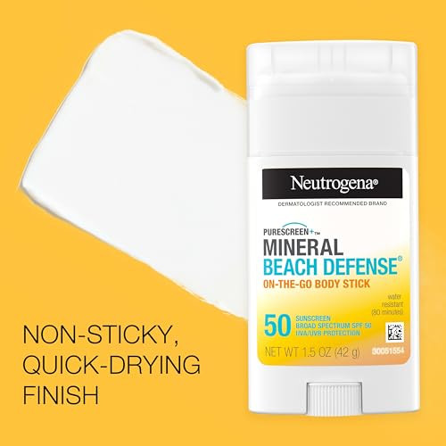 Neutrogena Purescreen Mineral Beach Defense OnTheGo Body Sunscreen Stick with Broad Spectrum SPF 50 Water Resistant UVAU