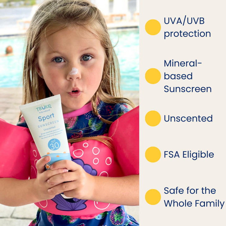 TruKid Sport Mineral Sunscreen SPF 30 All Natural Kids Baby Sunscreen for Face Body NonToxic Zinc Oxide Sunblock Protect