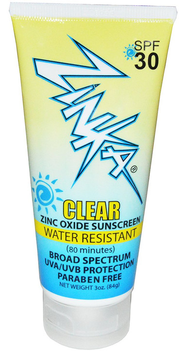Zinka Clear Zinc Oxide Water Resistant SPF 30 Sunscreen Paraben Free 3 Ounce Pack of 2
