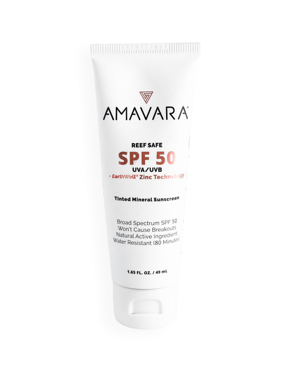 Amavara Tinted Mineral Sunscreen SPF 50 Physical Zinc Based Sunblock Vegan Waterproof SunShield Broad Spectrum Reef Safe