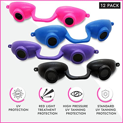 Super Sunnies Tanning Bed Goggles FDA Compliant UV Red Light Therapy Protection Assorted Colors 12 Pack