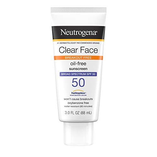 Neutrogena Clear Face Liquid Lotion Sunscreen for AcneProne Skin Broad Spectrum SPF 50 UVAUVB Protection Oil Fragrance O