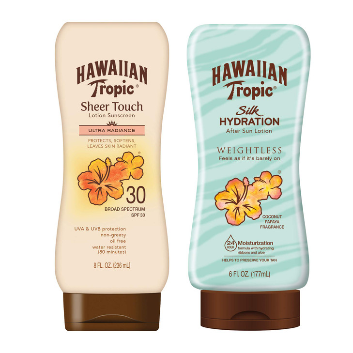 Hawaiian Tropic SPF 30 Broad Spectrum Sunscreen and After Sun Pack with 8oz Sheer Touch Moisturizing Sunscreen Lotion an