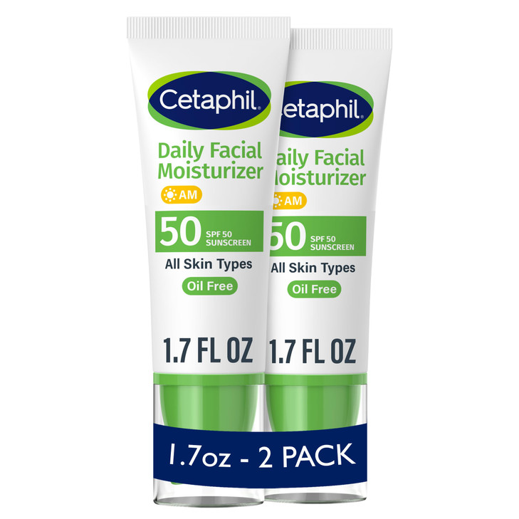 Cetaphil Daily Facial Moisturizer SPF 50 17 Fl Oz Pack of 2 Gentle Facial Moisturizer For Dry to Normal Skin Types No Ad