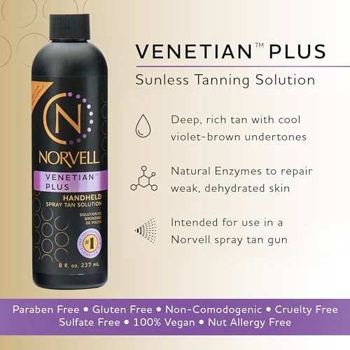 Norvell Premium Spray Tan Solution Venetian Plus 8 fl oz Professional Sunless Tanning Formula for Deep Natural Bronze Gl