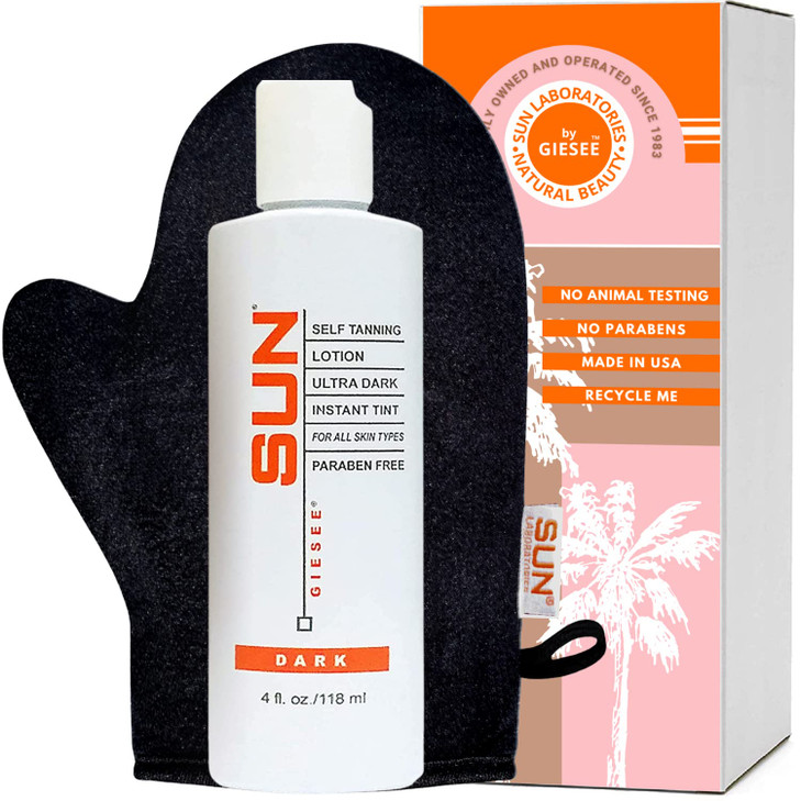 Sun Laboratories By Giesee Ultra Dark Self Tanning Lotion with Tanning Mitt Long Lasting Self Tanner for Face and Body I