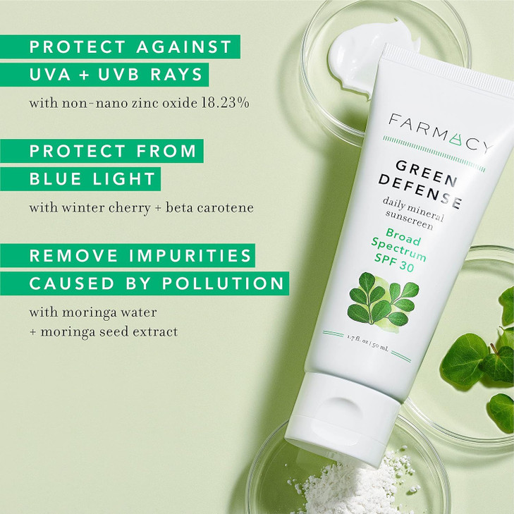 Farmacy Mineral Face Sunscreen SPF 30 Broad Spectrum Zinc Oxide Sunscreen for Face Daily Defense Sheer Mineral SPF for S