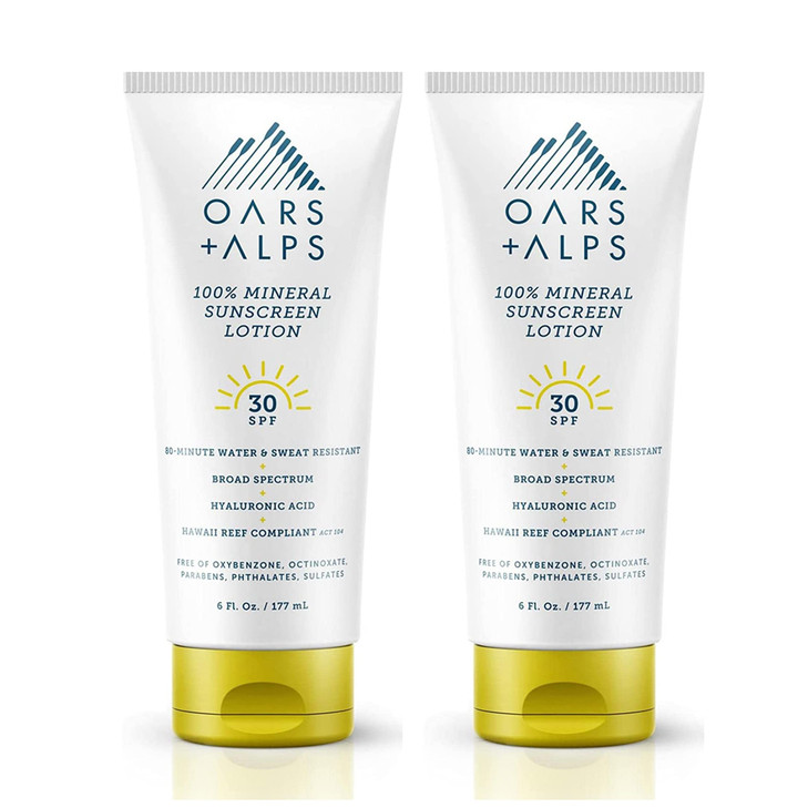 Oars Alps Mineral SPF 30 Sunscreen Body Lotion Infused with Hyaluronic Acid Shea Butter and Coconut Oil Water and Sweat