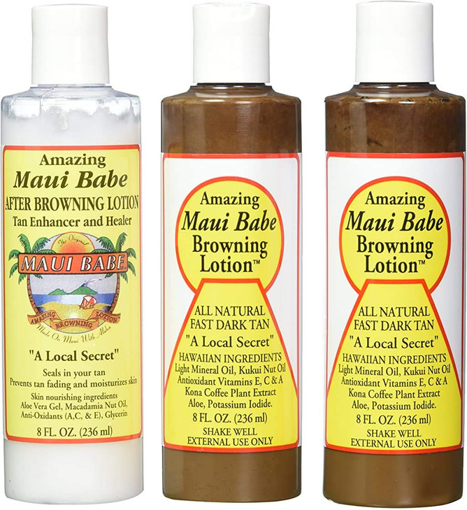 Maui Babe Tanning Pack 2 Browning Lotions 8 oz 1 After Browning Lotion 8 oz Pack of 3