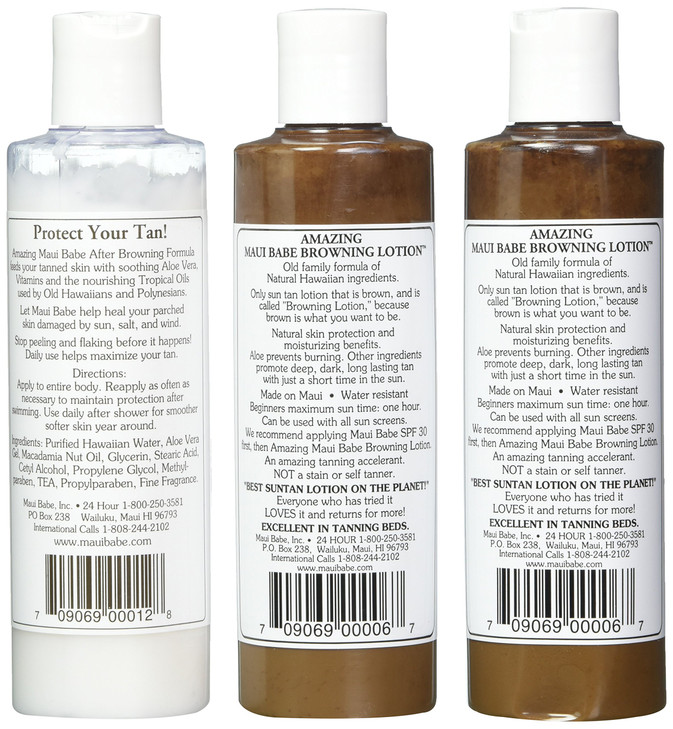 Maui Babe Tanning Pack 2 Browning Lotions 8 oz 1 After Browning Lotion 8 oz Pack of 3