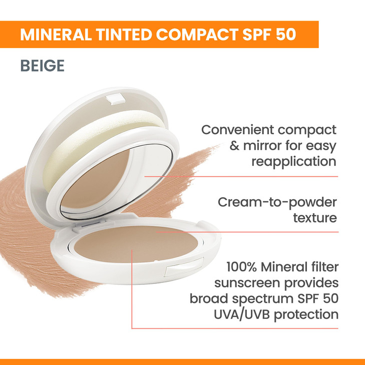 Avne High Protection Beige Tinted Compact Broad Spectrum SPF 50 UVAUVB Blue Light Protection Tinted sunscreen 100 Minera