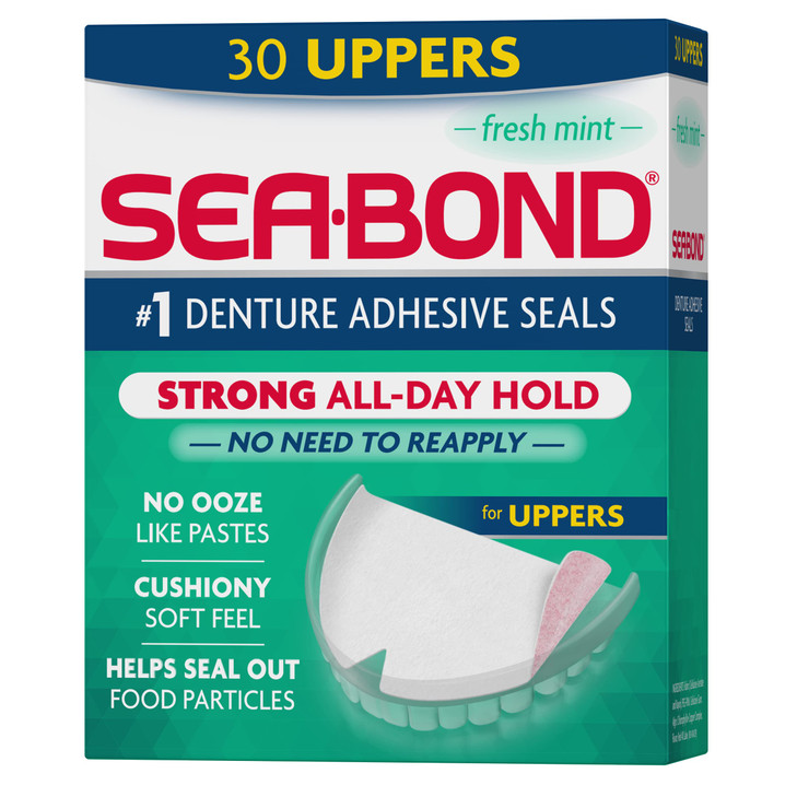 Sea Bond Secure Denture Adhesive Seals, Fresh Mint Uppers, Zinc-Free, All-Day-Hold, Mess-Free, 30 Count (Pack of 1) online at globaldelivered