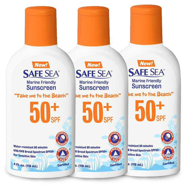 Safe Sea Jellyfish StingBlocking Sunscreen SPF 50 Lotion 4oz Waterproof Biodegradable Coral ReefSafe Body and Face Sunsc