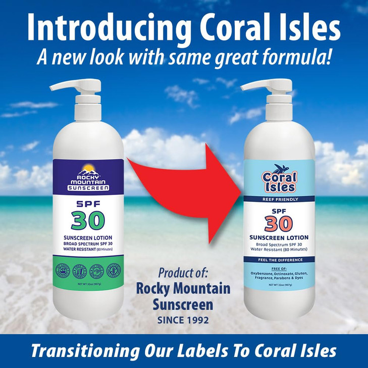 Coral Isles by Rocky Mountain Sunscreen SPF 30 Lotion Broad Spectrum UVAUVB Protection Hawaii ReefSafe Act Compliant Oxy