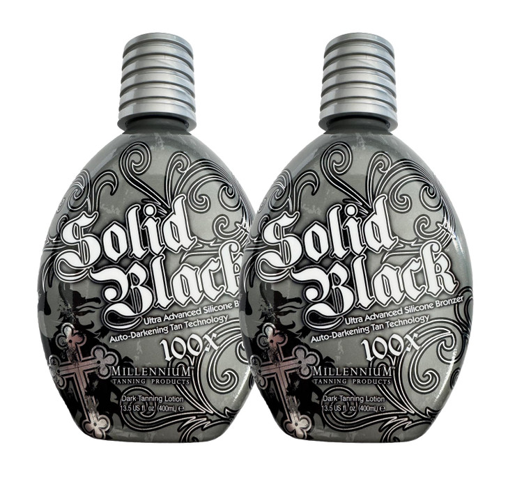 2 PACK Millennium Tanning SOLID BLACK 100X Dark Tanning Lotion Indoor Outdoor Tan Enhancing Silicone Bronzer Tanning Bed