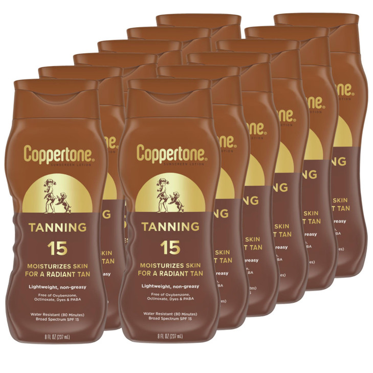 Coppertone Tanning Sunscreen Lotion Water Resistant Body Sunscreen SPF 15 Broad Spectrum SPF 15 Sunscreen 8 Fl Oz Bottle