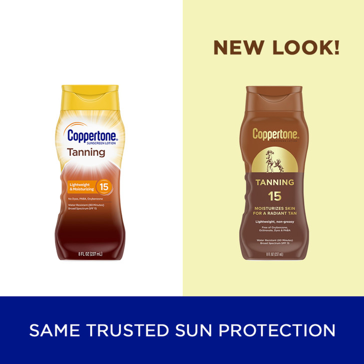 Coppertone Tanning Sunscreen Lotion Water Resistant Body Sunscreen SPF 15 Broad Spectrum SPF 15 Sunscreen 8 Fl Oz Bottle
