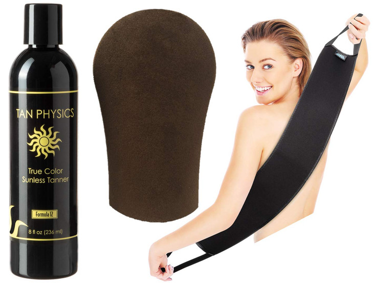 Tan Physics Sunless Tanner 8oz with Tanning Mitt Back Applicator Self Tan Lotion Instant Tanning Lotion for Face Body Na