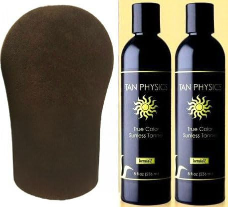 Tan Physics Sunless Tanner 8oz Pack of 2 with Tanning Mitt Self Tanning Lotion Instant Tan Lotion for Face Body Natural