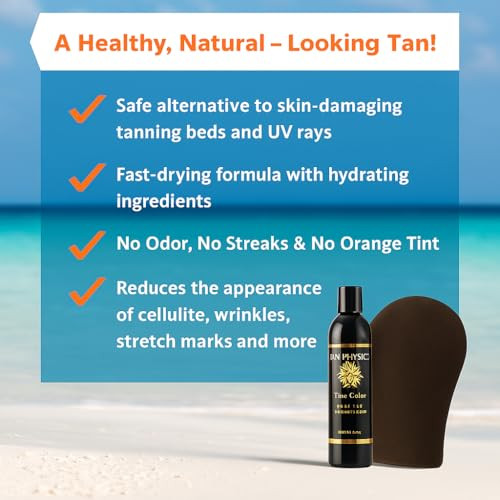 Tan Physics Sunless Tanner 8oz Pack of 2 with Tanning Mitt Self Tanning Lotion Instant Tan Lotion for Face Body Natural