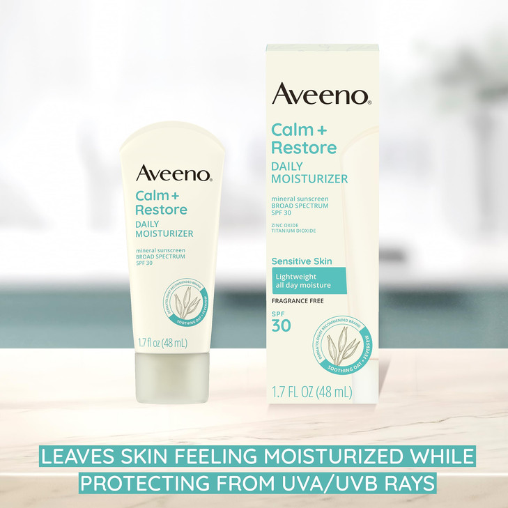 Aveeno Calm Restore Daily Moisturizer Mineral Sunscreen with Broad Spectrum SPF 30 Lightweight All Day Moisture UVAUVB S