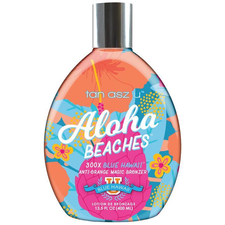 Tan Asz U Aloha Beaches Tanning Lotion 300X Blue Hawaii AntiOrange Bronzer ColorCorrecting Blue Bronzing Blend with Pept