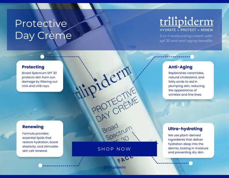 Trilipiderm Protective Day Crme Broad Spectrum SPF 30 Lightweight FastAbsorbing Moisturizing Sunscreen Protects while he