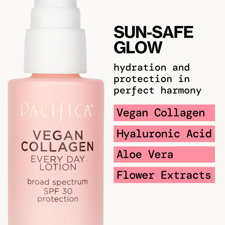 Pacifica Beauty Vegan Collagen SPF 30 Broad Spectrum Sunscreen Every Day Face Lotion UVAUVB Protection for All Skin Type