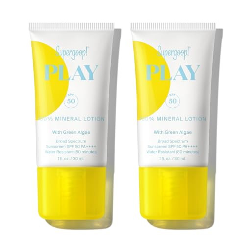 Supergoop PLAY Mineral Lotion 1 fl oz Pack of 2 Broad Spectrum SPF 50 Sunscreen for Face Body Lightweight Fast Absorbing