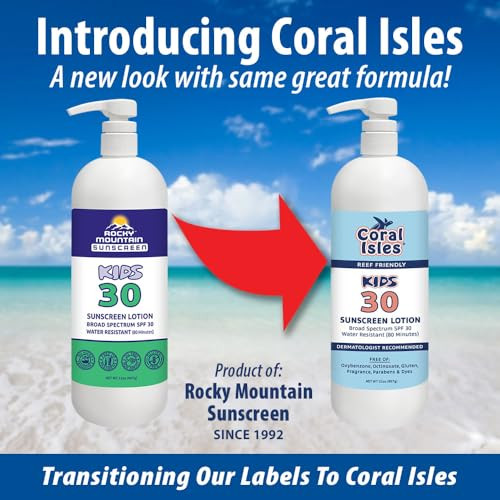 Coral Isles by Rocky Mountain Sunscreen SPF 30 Lotion Broad Spectrum UVAUVB Protection Hawaii ReefSafe Act Compliant Oxy