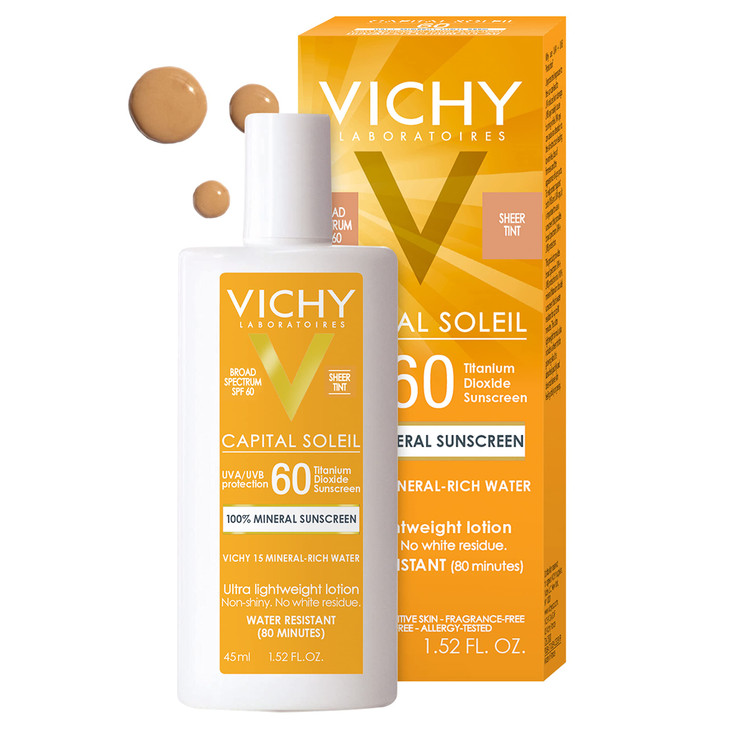 Vichy Capital Soleil Tinted Mineral Sunscreen for Face SPF 60 Titanium Dioxide Face Sunscreen Travel Size Sunscreen Wate