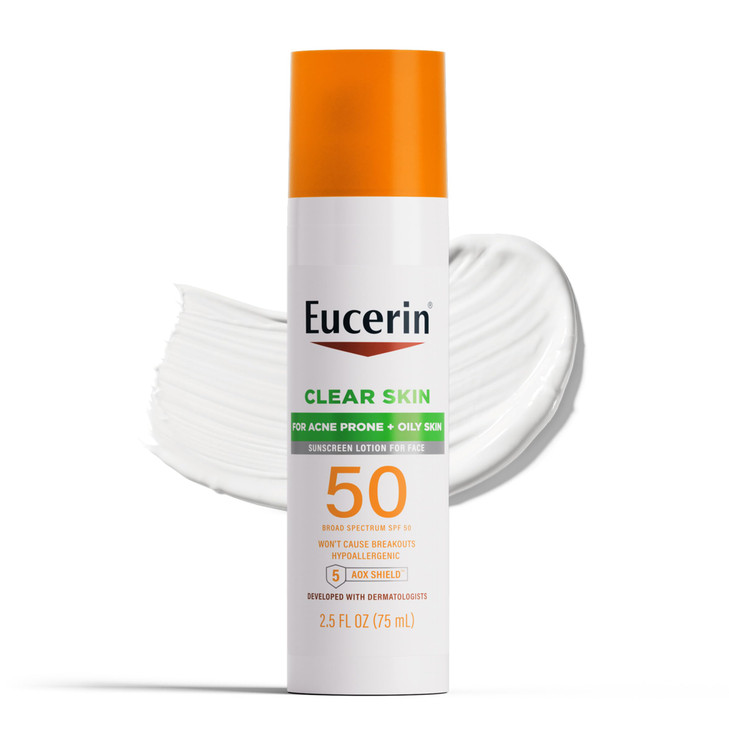 Eucerin Sun Clear Skin Face Sunscreen Lotion SPF 50 for Acne Prone and Oily Skin Lightweight Sunscreen with OilAbsorbing