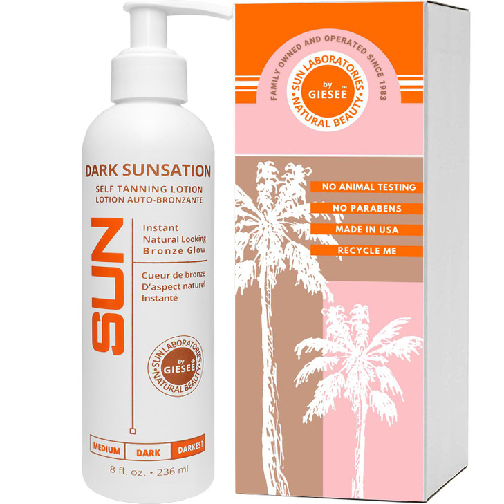 Sun Laboratories By Giesee Dark Sunsation Sunless Tanning Lotion 8 oz Ultra Dark Self Tanner for Men and Women Long Last