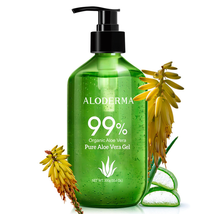 Aloderma 99 Organic Aloe Vera Gel Made within 12 Hours of Harvest Lightweight NonSticky Aloe Gel for Face Body Hair Scal