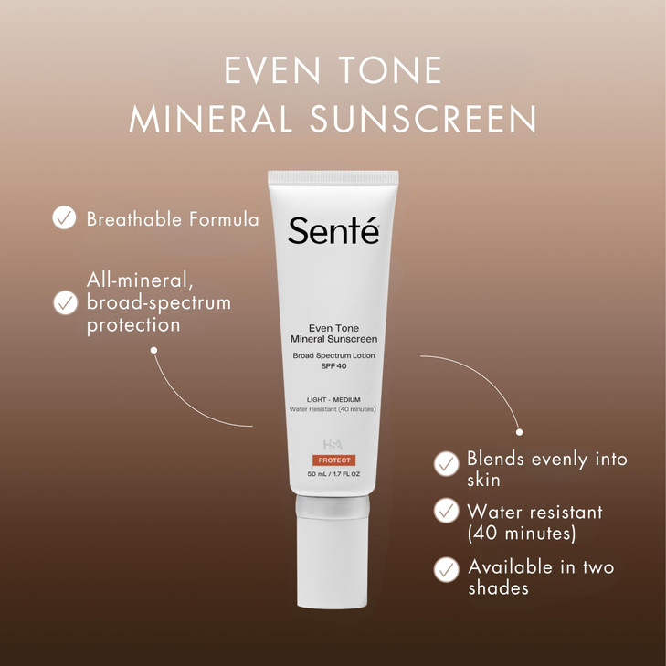 Sent Even Tone Mineral Sunscreen Tinted SPF 40 LightMedium Hydrating Lightweight Sun Protection Treatment for Redness Di