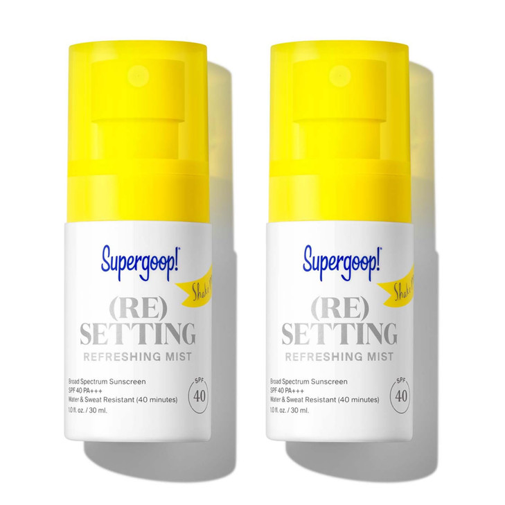 Supergoop Re setting Refreshing Mist 1 fl oz Pack of 2 SPF 40 PA Facial Mist Sets Makeup Refreshes UV Protection Helps F