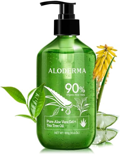 Aloderma Organic Aloe Vera Gel for Skin Tea Tree Oil Made within 12 Hours of Harvest Soothing Pure Aloe Vera Gel for Fac